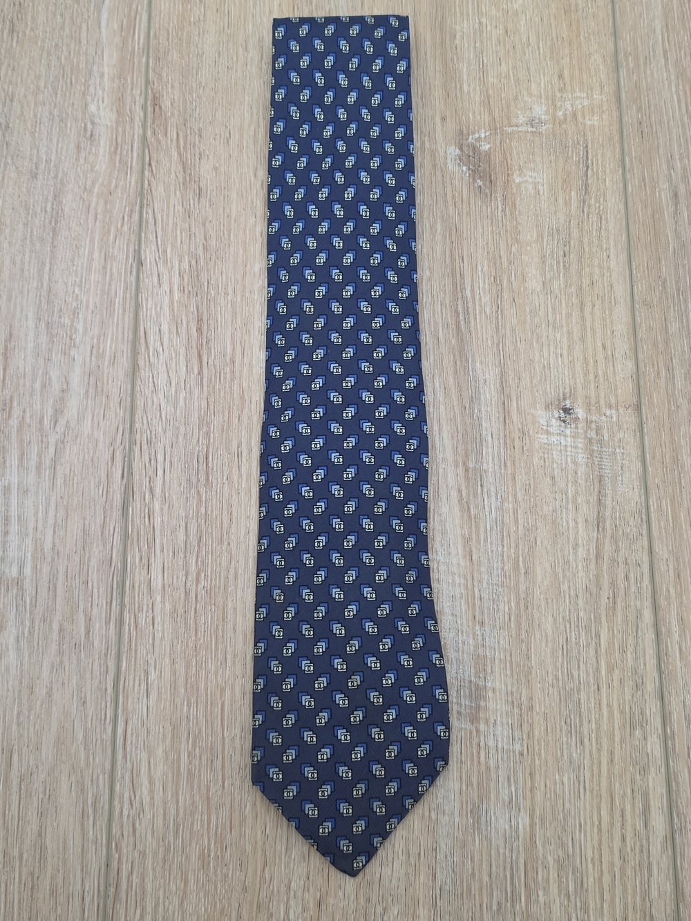 Authentic CHANEL Blue CC Logo Geometric Men's Tie